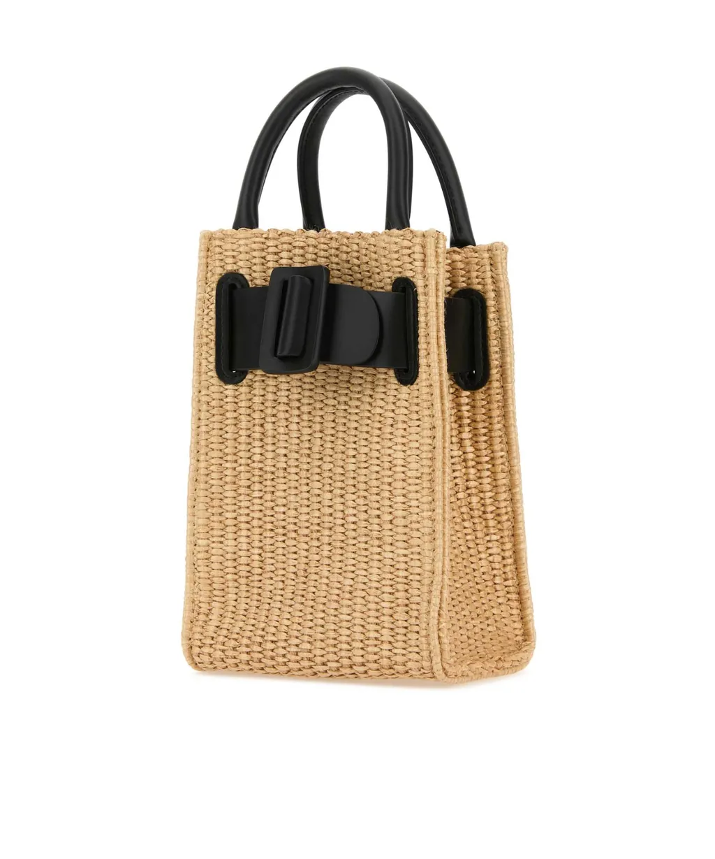 Buckle-Detailed Woven Tote Bag