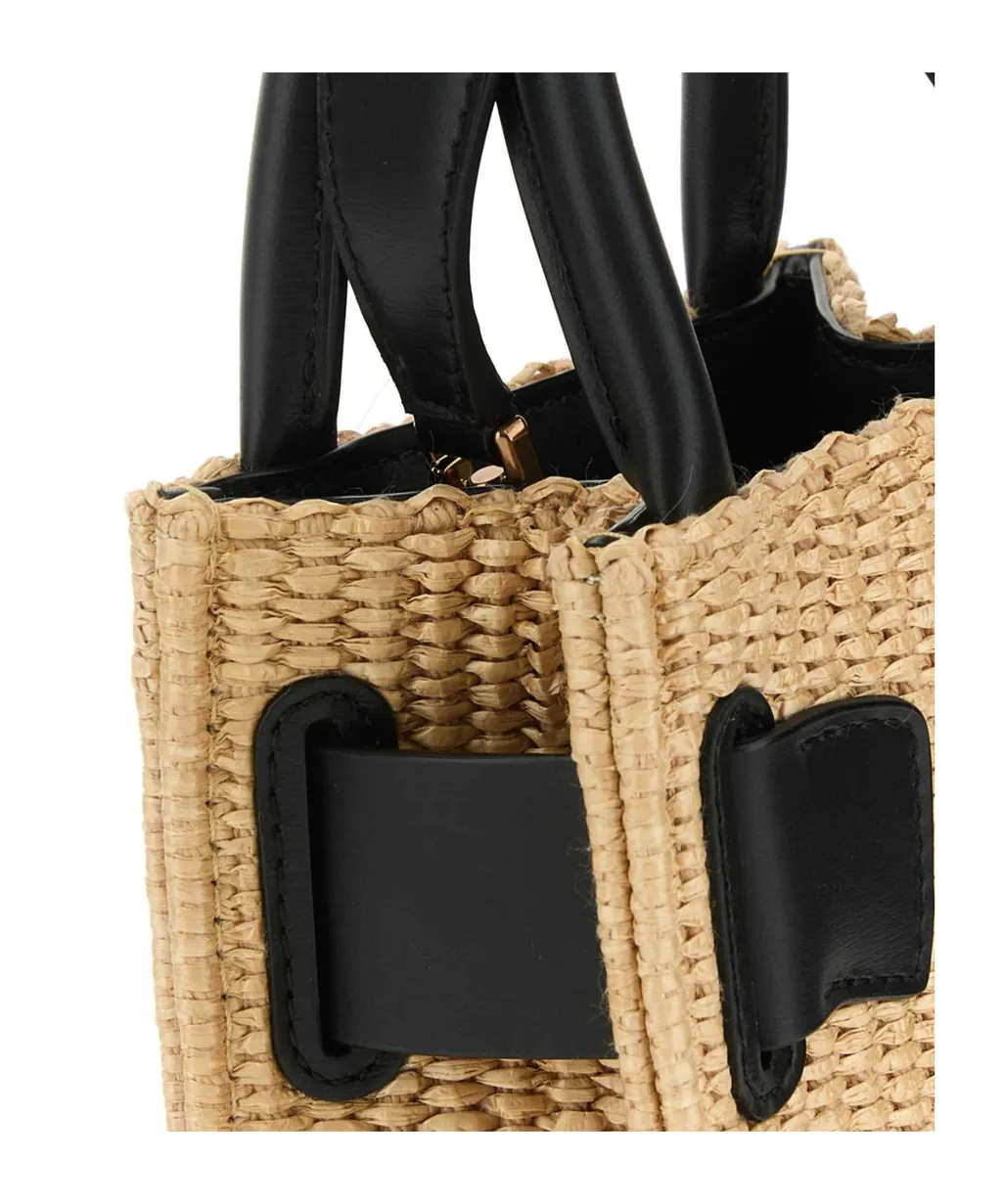 Buckle-Detailed Woven Tote Bag