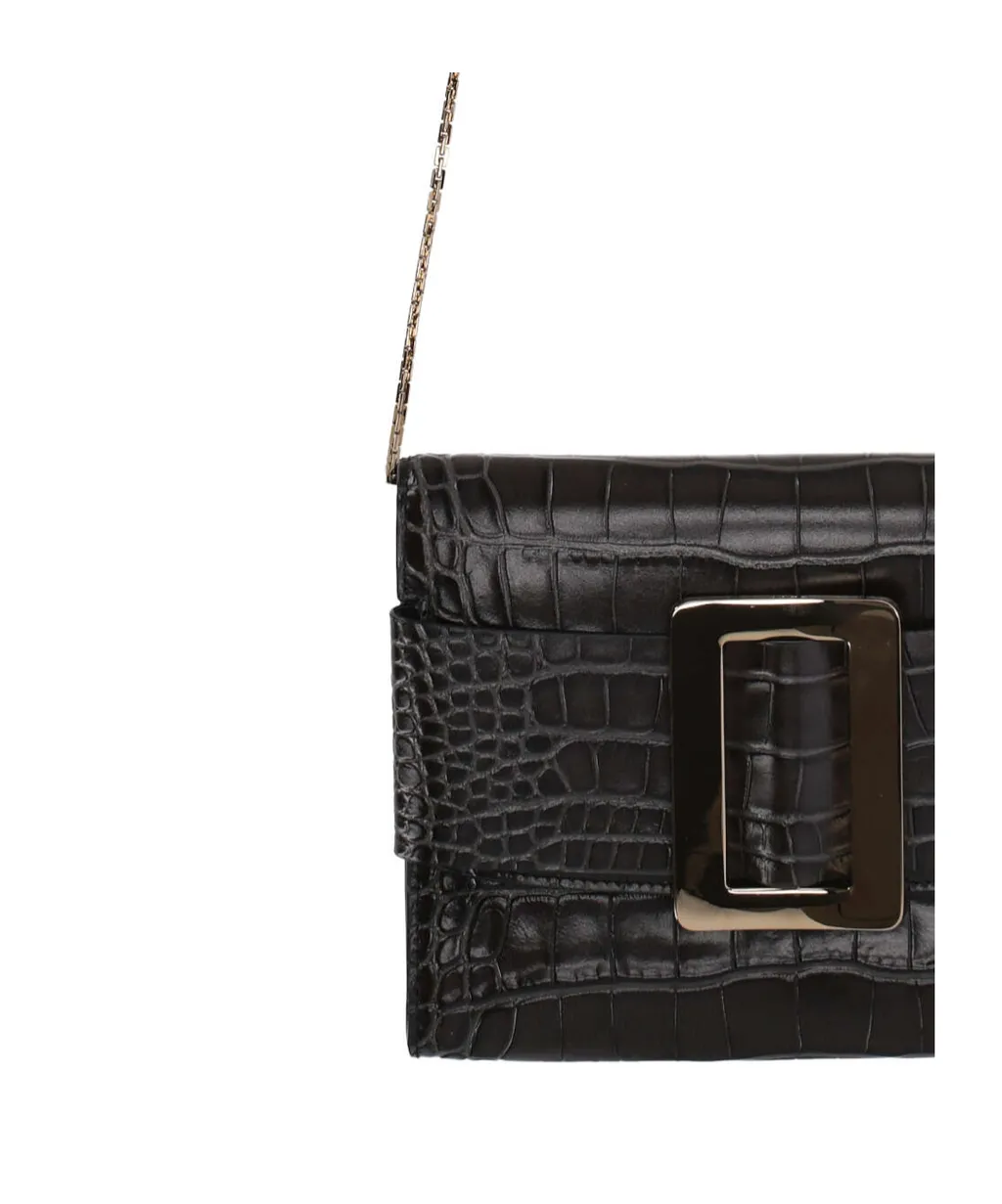 Buckle Detailed Embossed Crossbody Bag