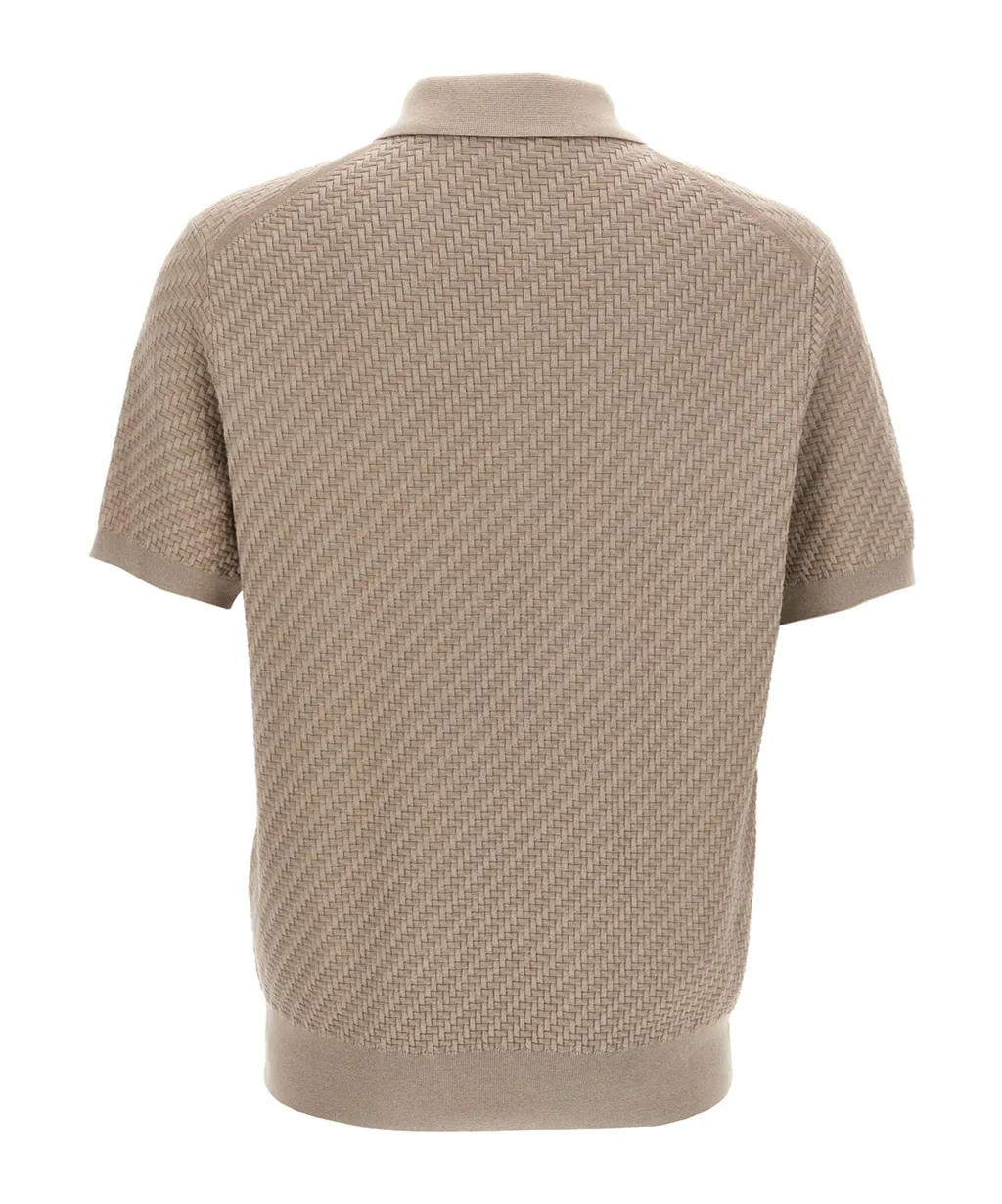 Woven Pattern Knitted Polo Shirt
