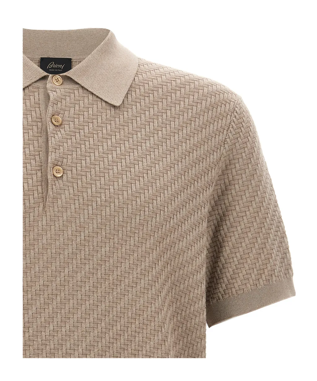 Woven Pattern Knitted Polo Shirt