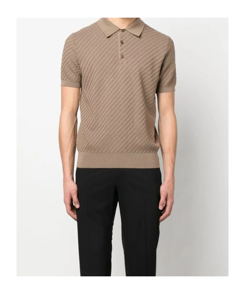 Woven Pattern Knitted Polo Shirt