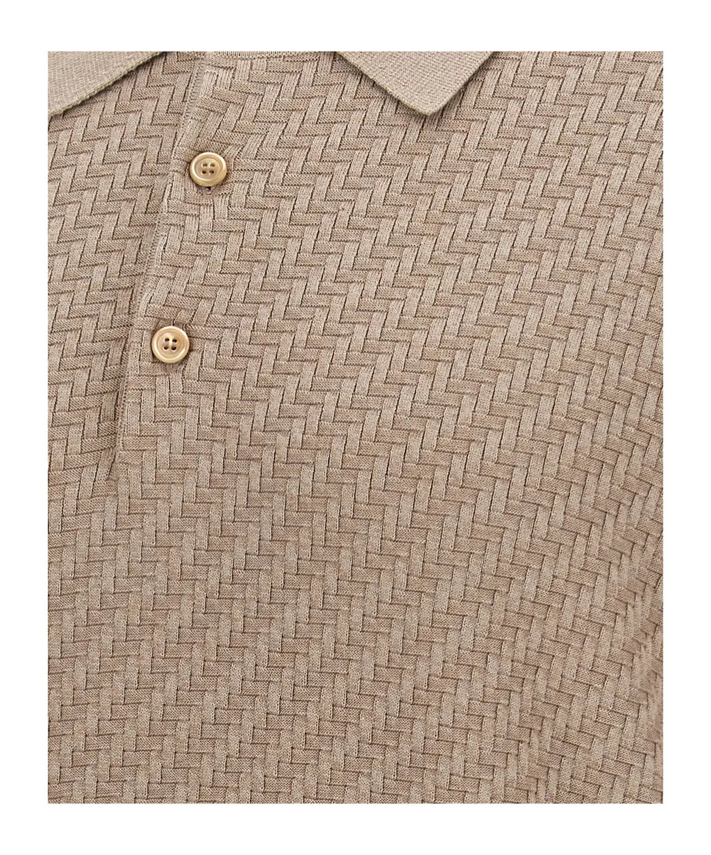 Woven Pattern Knitted Polo Shirt