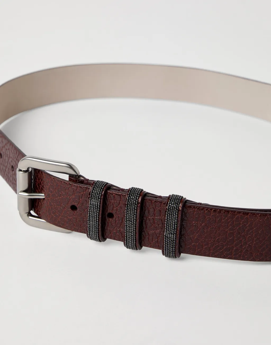 Glossy Hammered Calfskin Belt With Shiny Loops