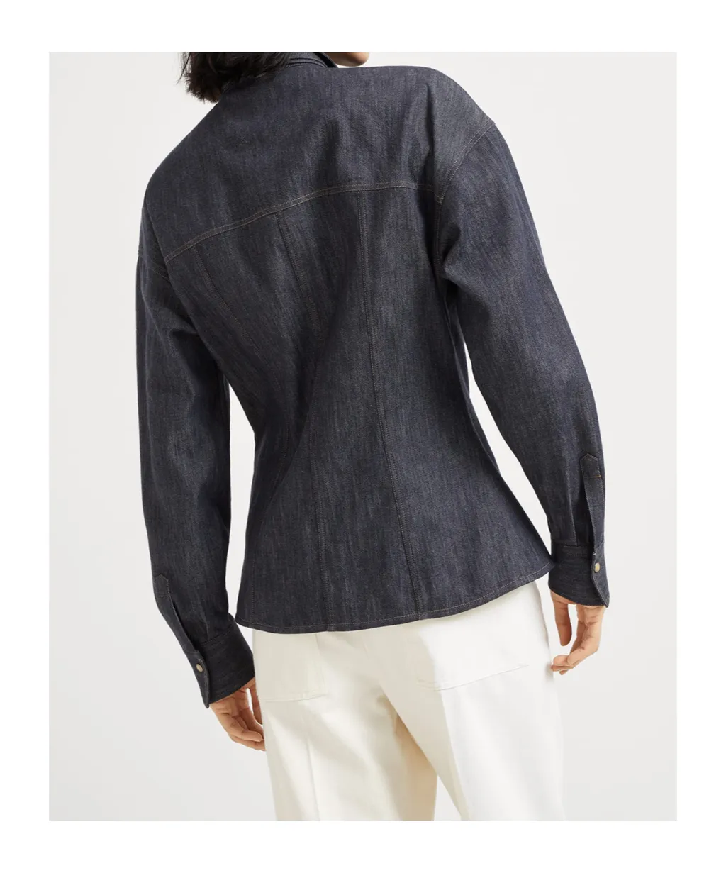 Lightweight No-Fade Denim Pussybow Shirt