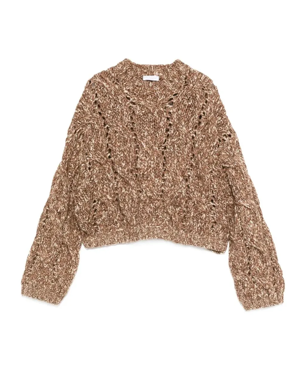 Cable-Knit Balloon-Sleeve Sweater