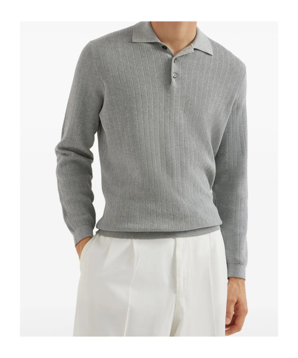 Long Sleeved Ribbed Polo Shirt