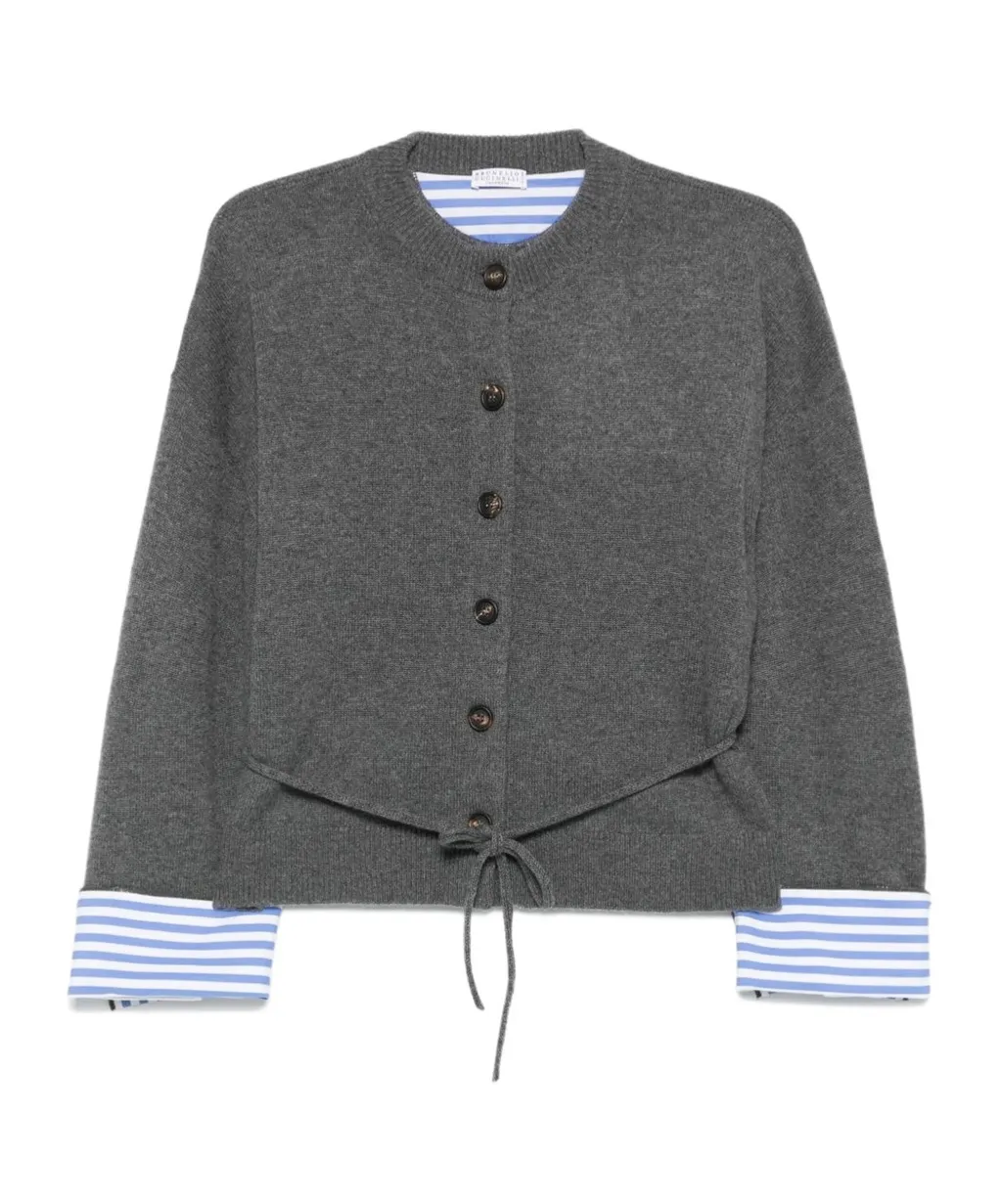 Button-Fastening Tie-Waist Cardigan