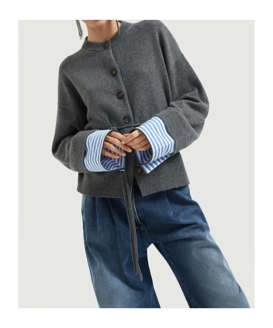 Button-Fastening Tie-Waist Cardigan