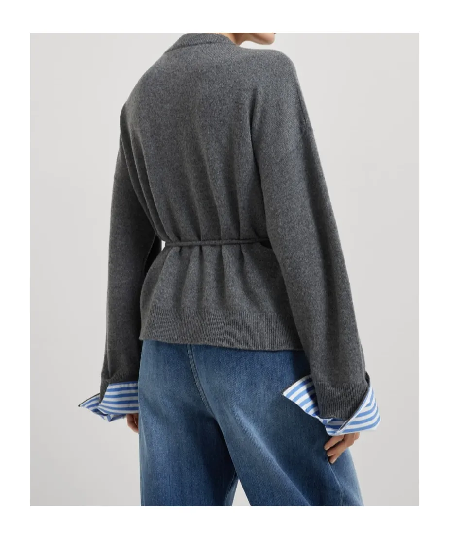 Button-Fastening Tie-Waist Cardigan