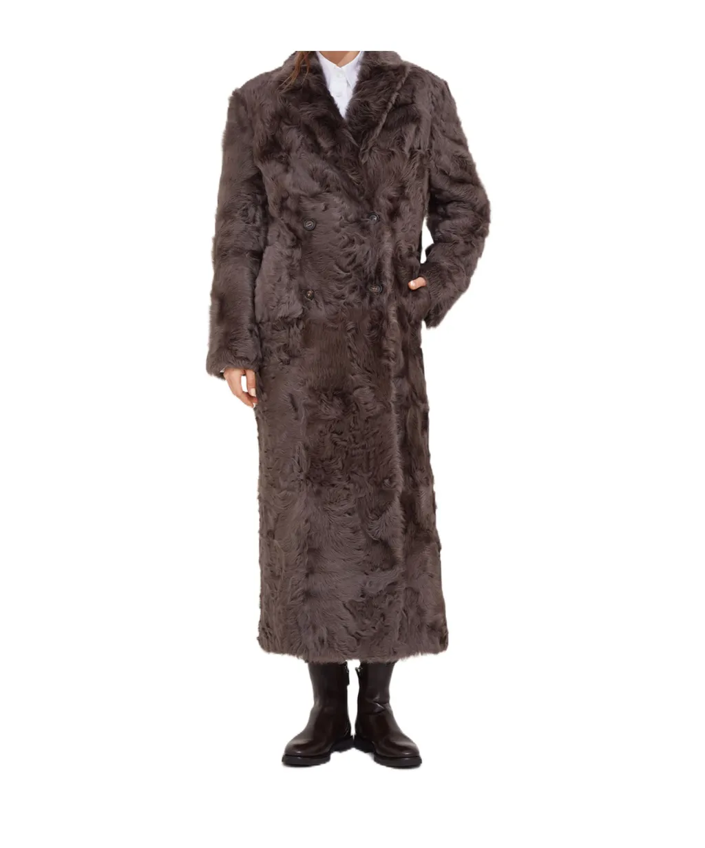 Double-Breasted Lamb Fur Coat