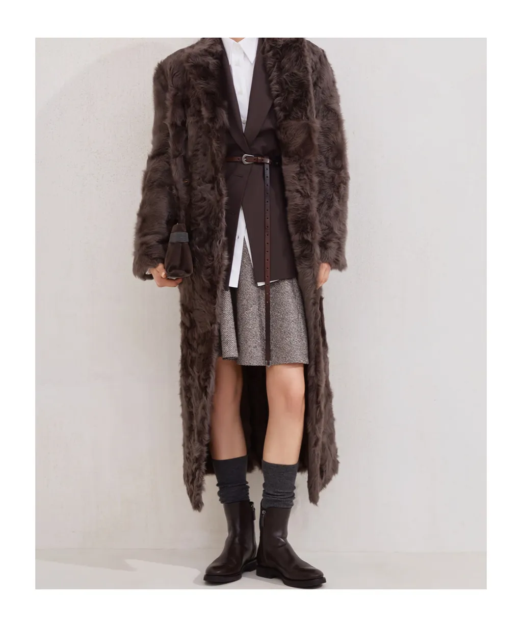 Double-Breasted Lamb Fur Coat