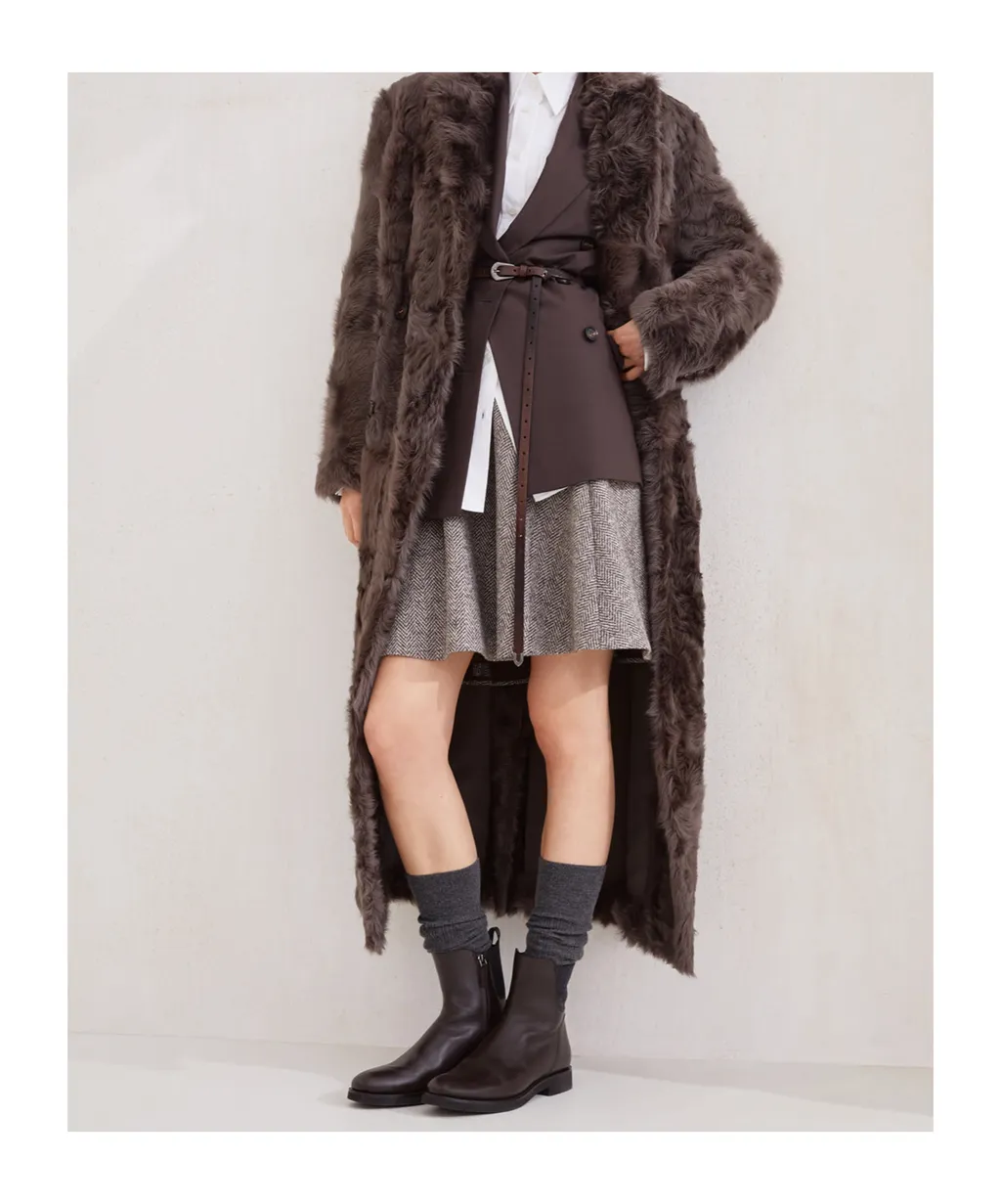 Double-Breasted Lamb Fur Coat
