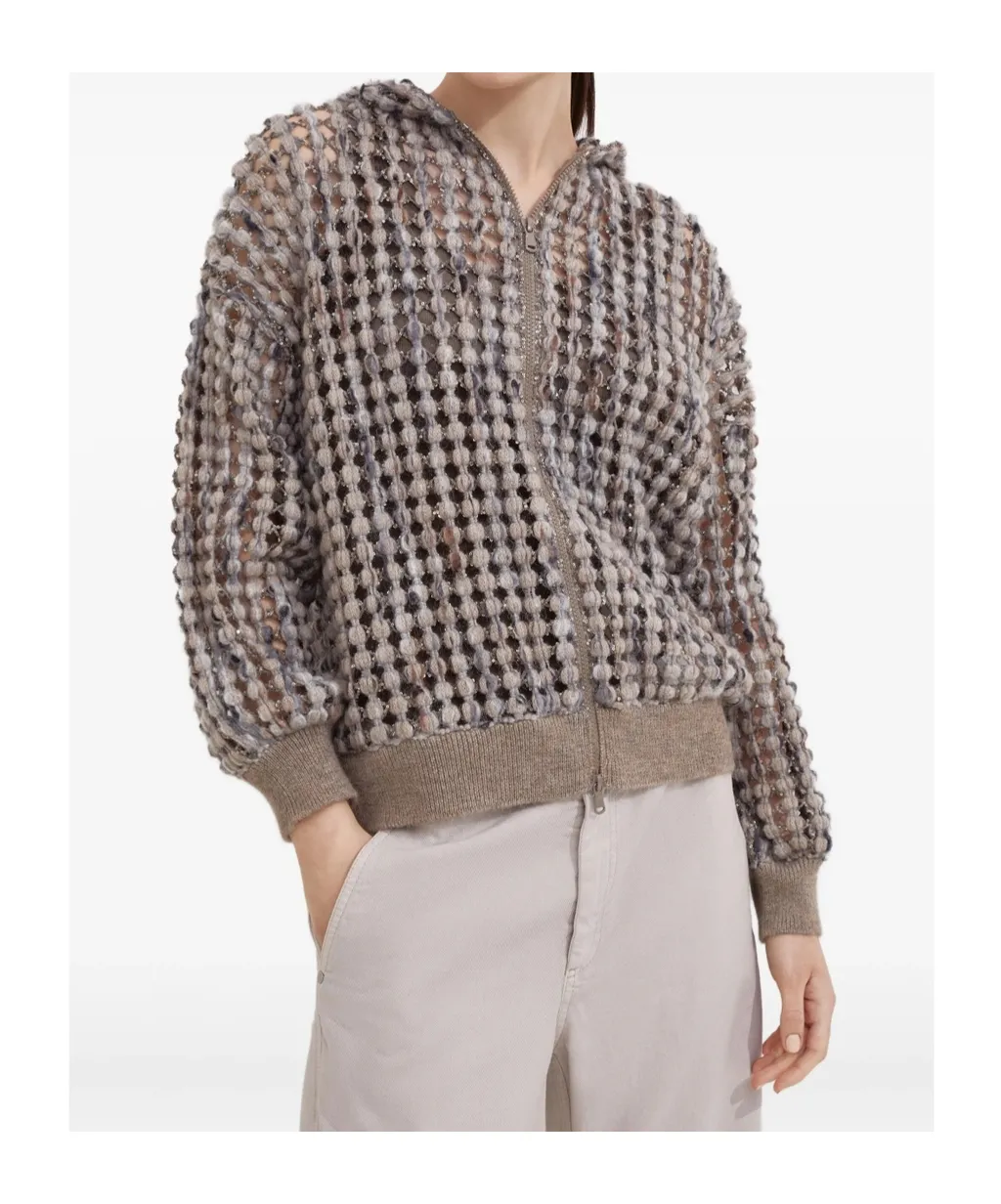 Balloon Sequin-Embellished Zip-Up Cardigan