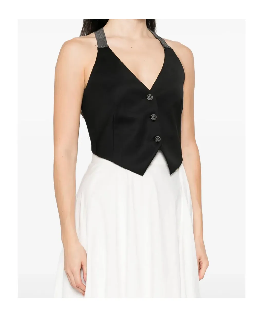 Glitter-Strap Buttoned Waistcoat