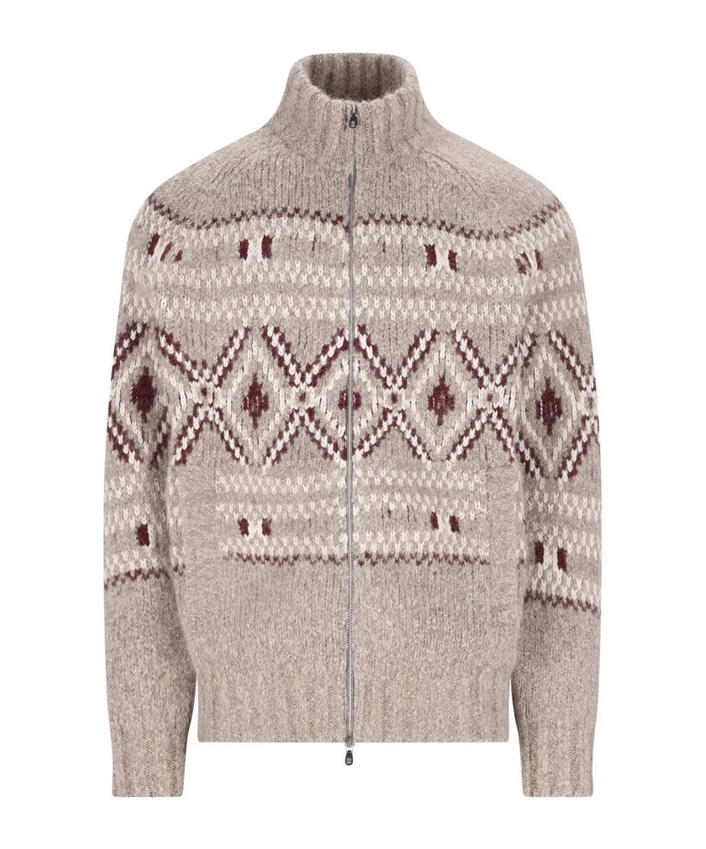 High-Neck Patterned Cardigan