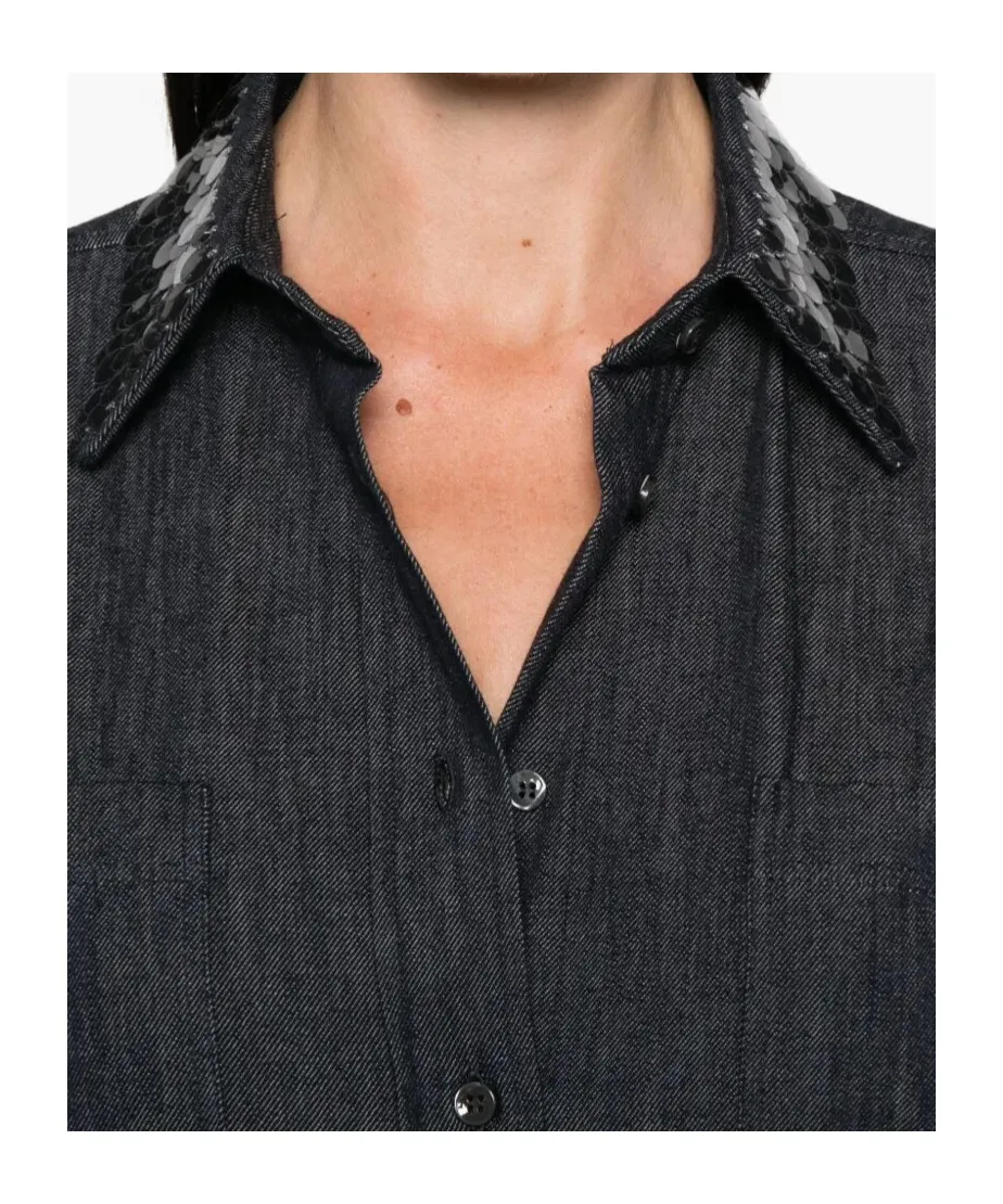 Sequin-Embellished Denim Shirt