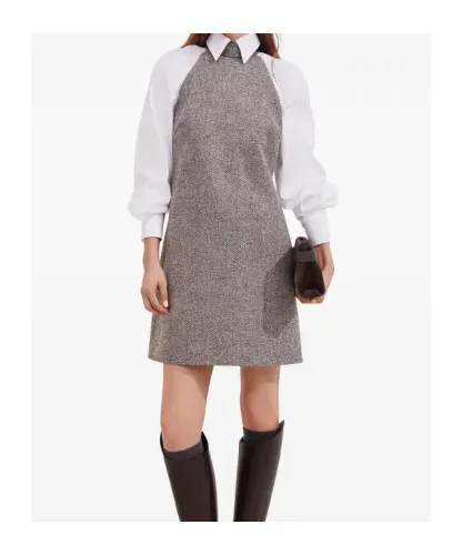 Halter-Neck Herringbone Tweed Dress