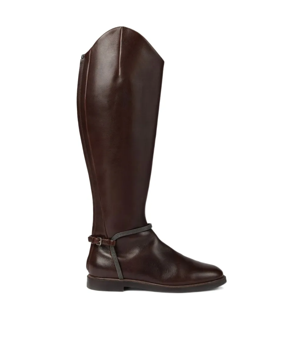 Buckle-Strap Leather Boots