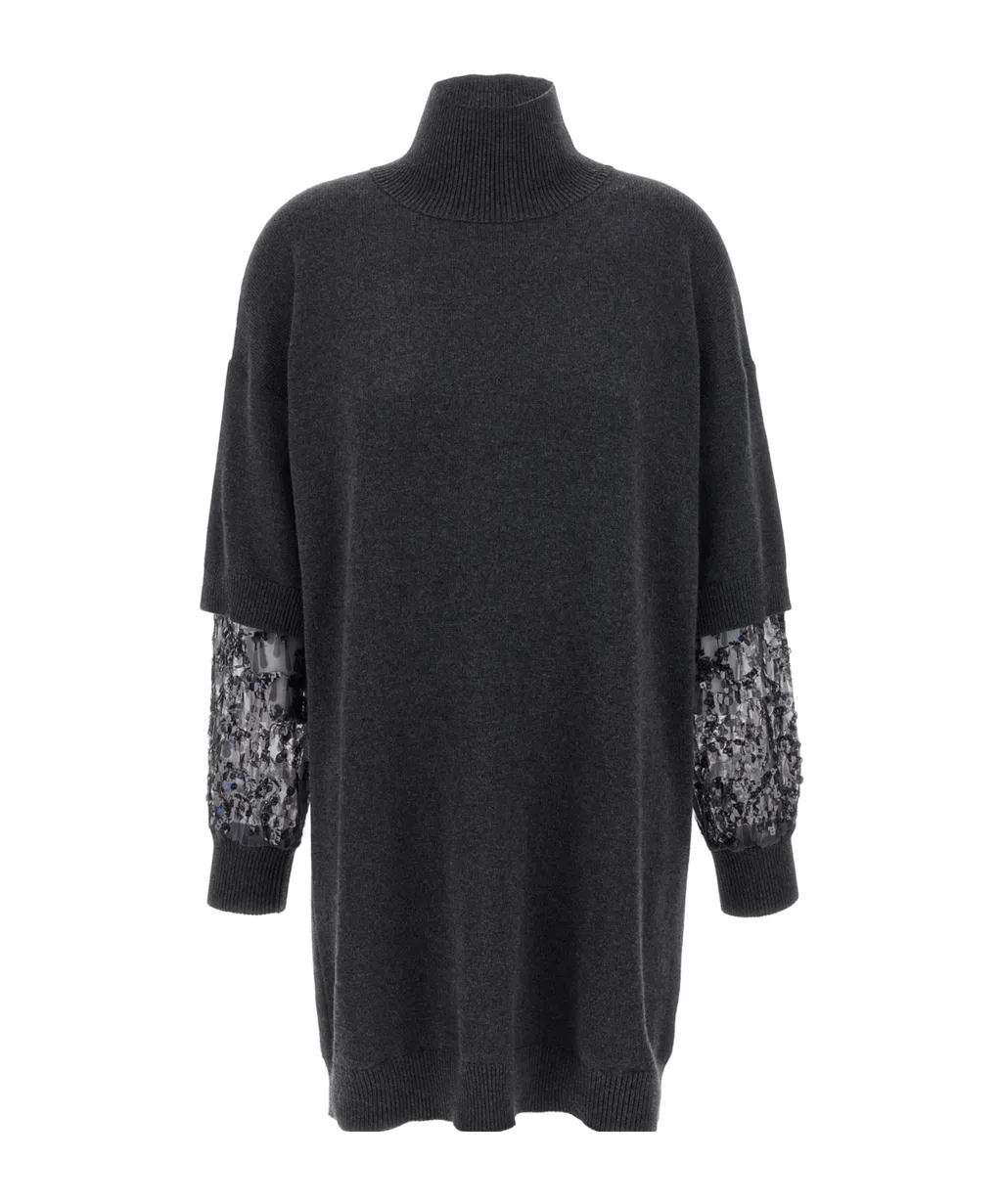 Sequin-Embellished High-Neck Mini Dress