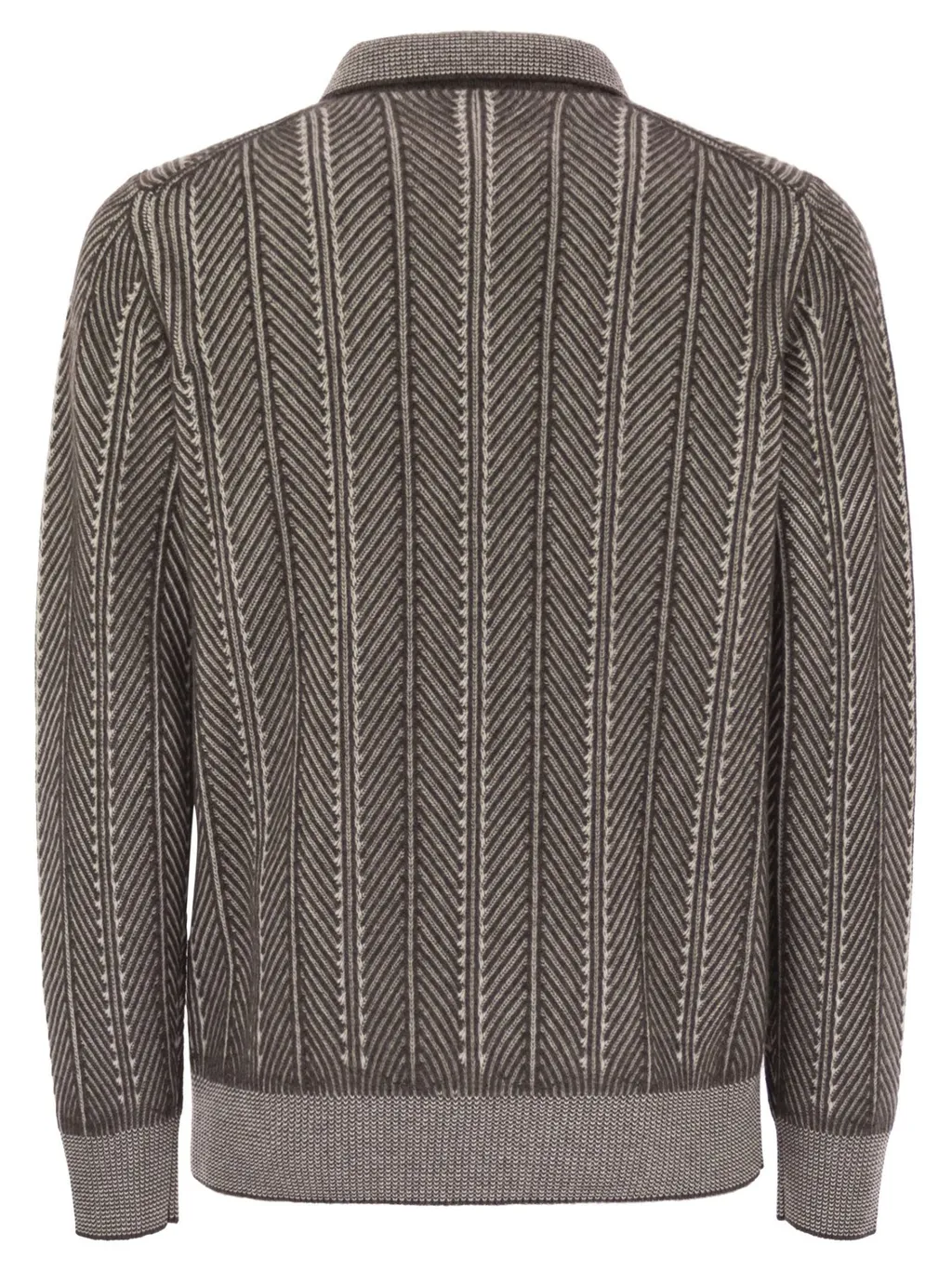 Herringbone-Pattern Zipped Polo Shirt