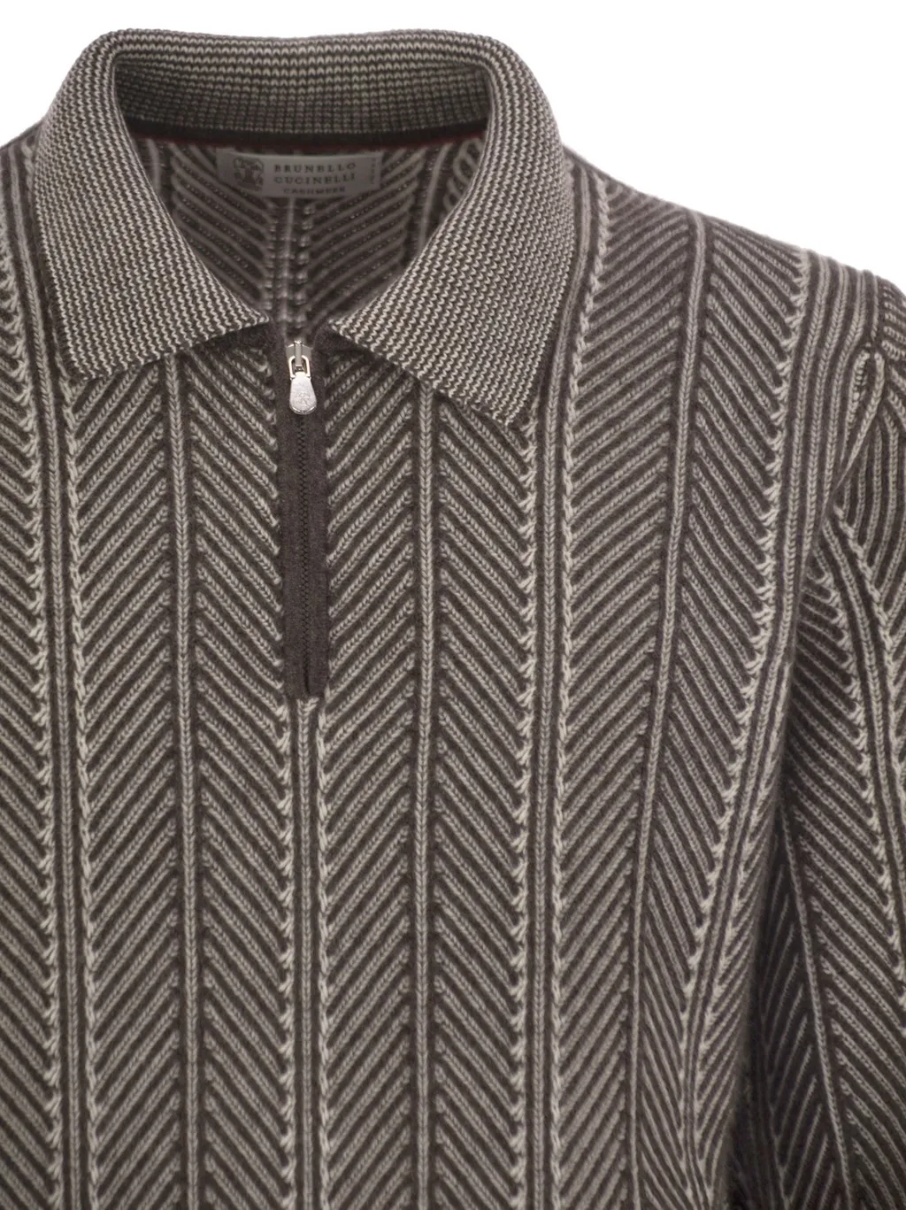 Herringbone-Pattern Zipped Polo Shirt