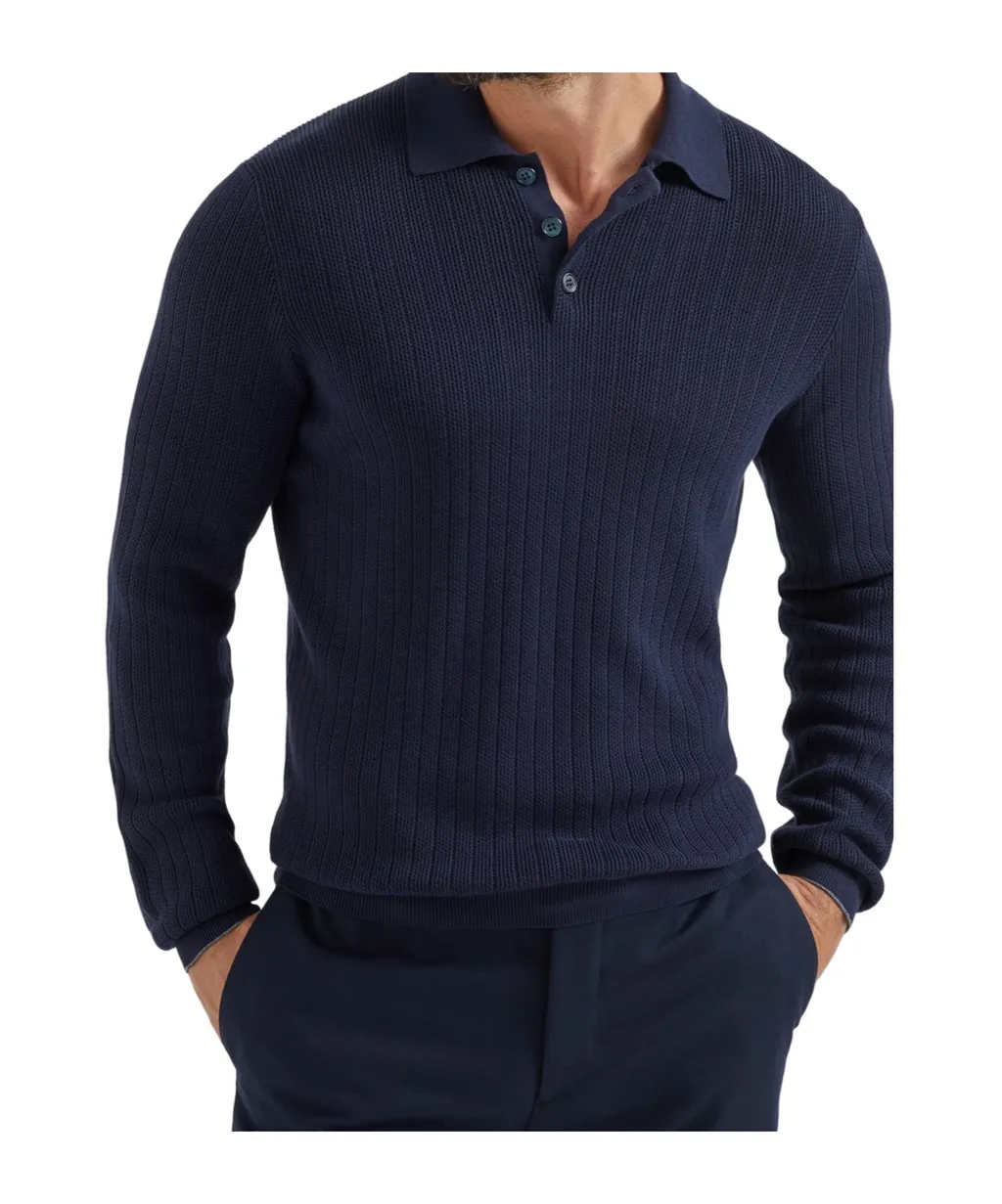 Long Sleeved Ribbed Polo Shirt