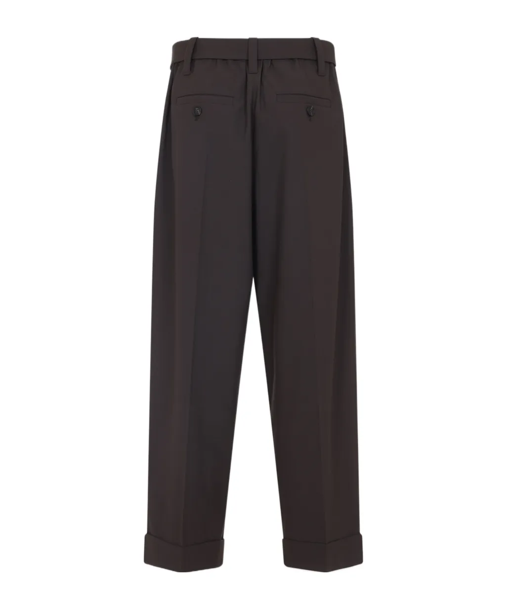 Belted Pleated Straight Trousers