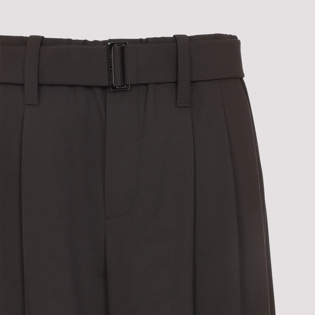 Belted Pleated Straight Trousers