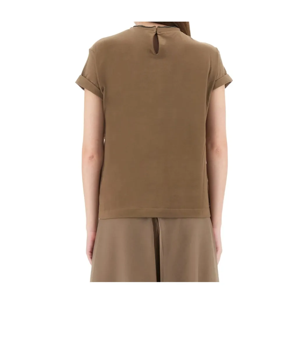 Embellished-Neckline T-Shirt