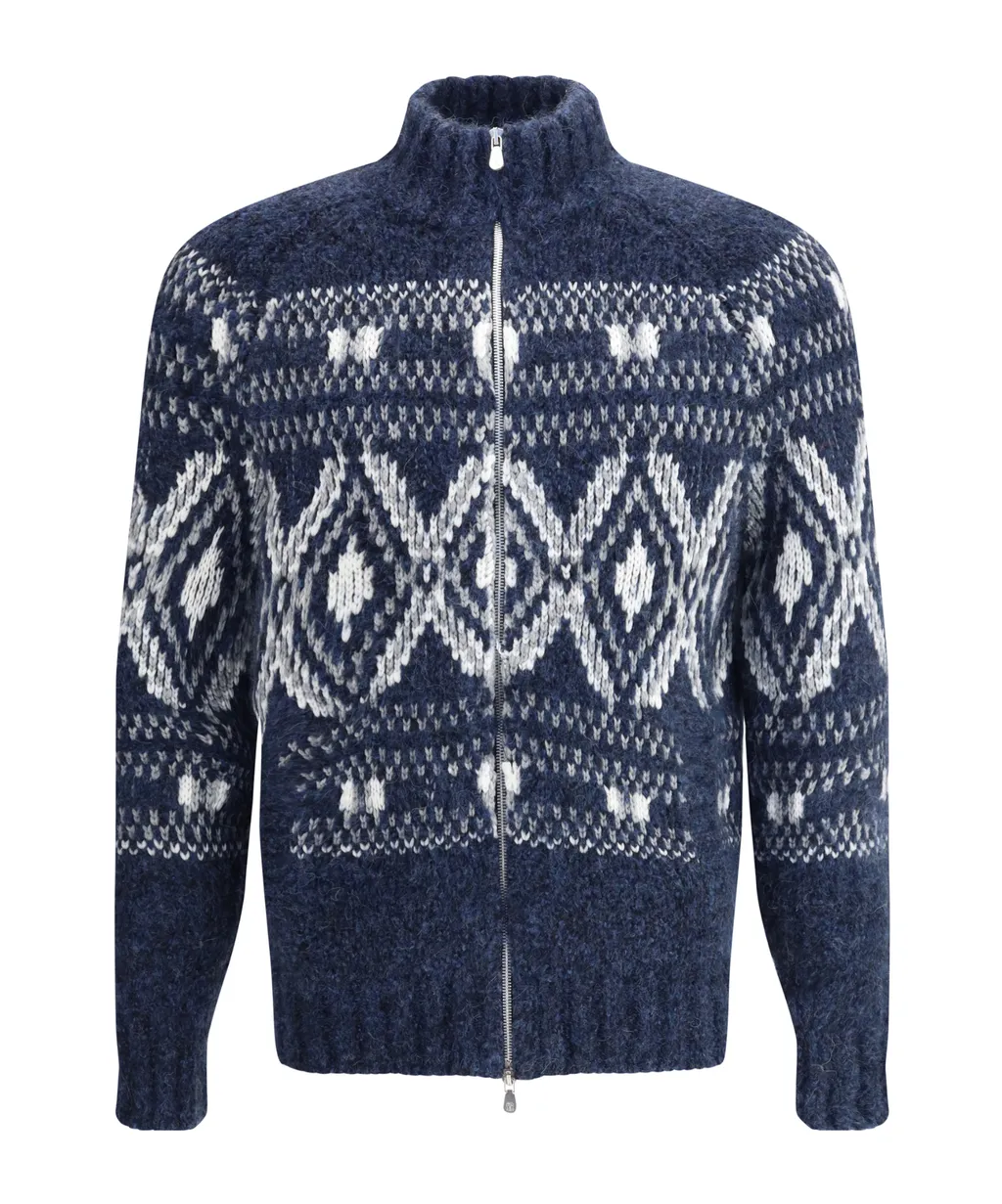 Jacquard Zip-Up Cardigan