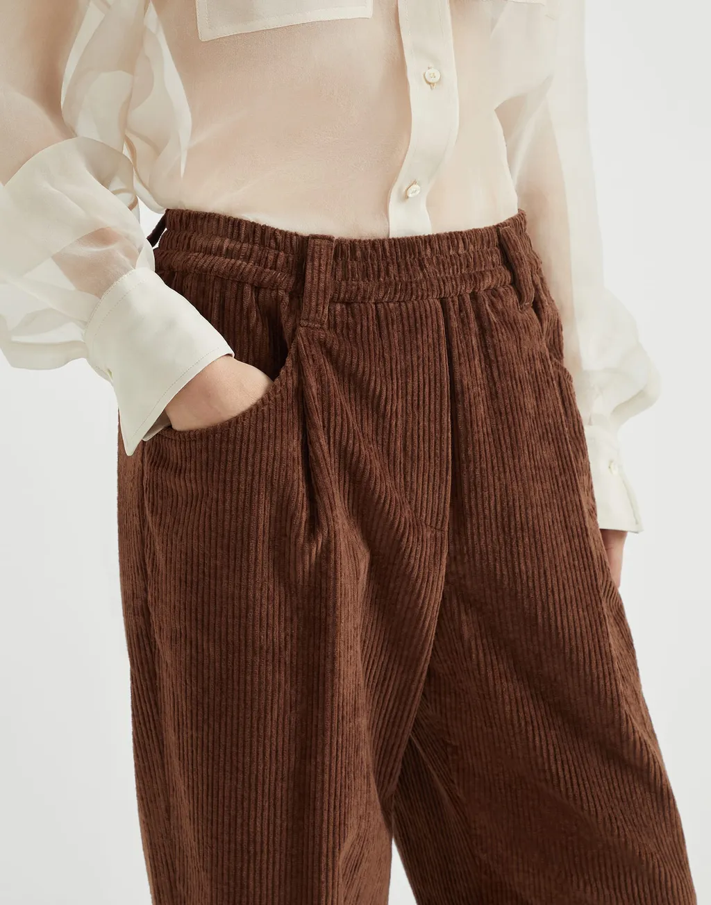 Elasticated Waistband Straight-Leg Trousers