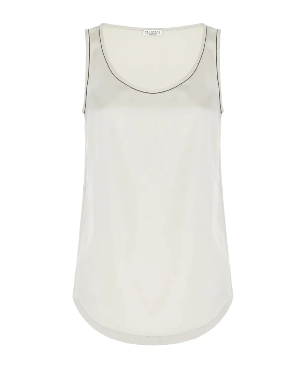 Embellished-Trim Satin Top