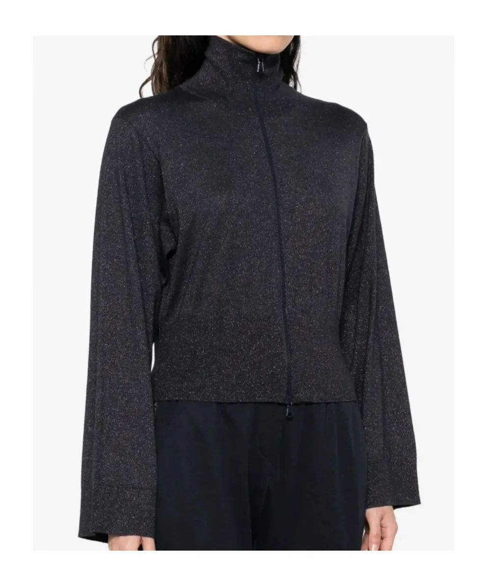 Lurex-Detail Zip-Up Blouse