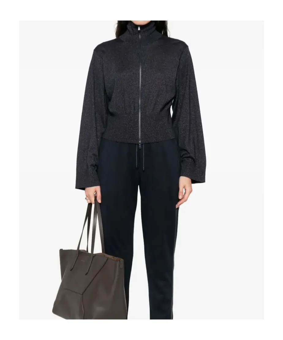 Lurex-Detail Zip-Up Blouse