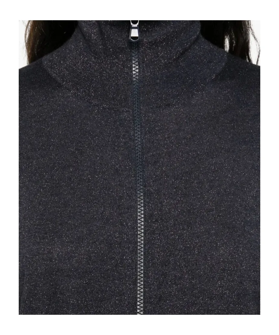 Lurex-Detail Zip-Up Blouse