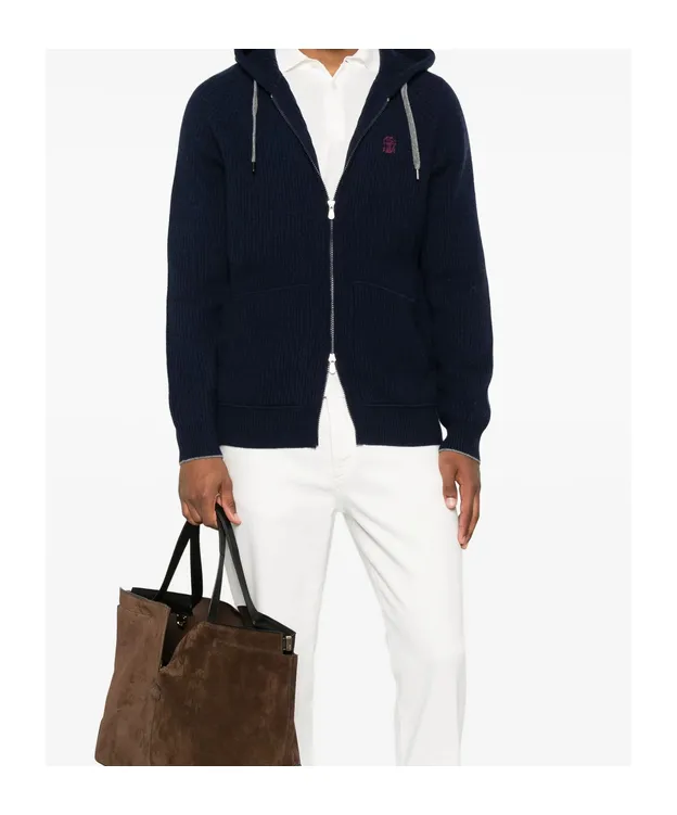 Logo Embroidered Zipped Cardigan