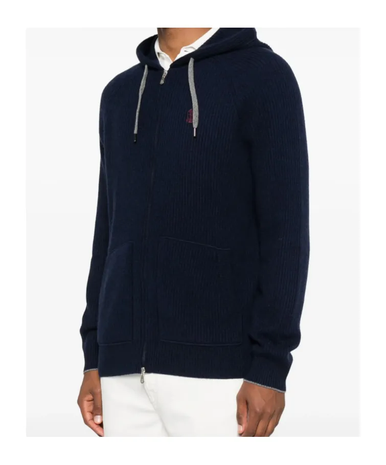 Logo Embroidered Zipped Cardigan