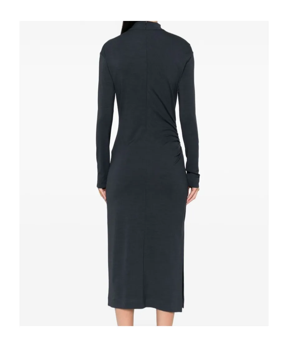 High-Neck Gathered Midi Dress