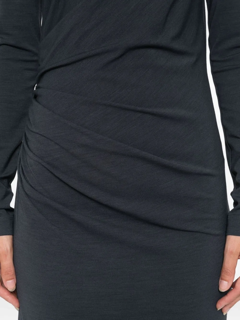 High-Neck Gathered Midi Dress