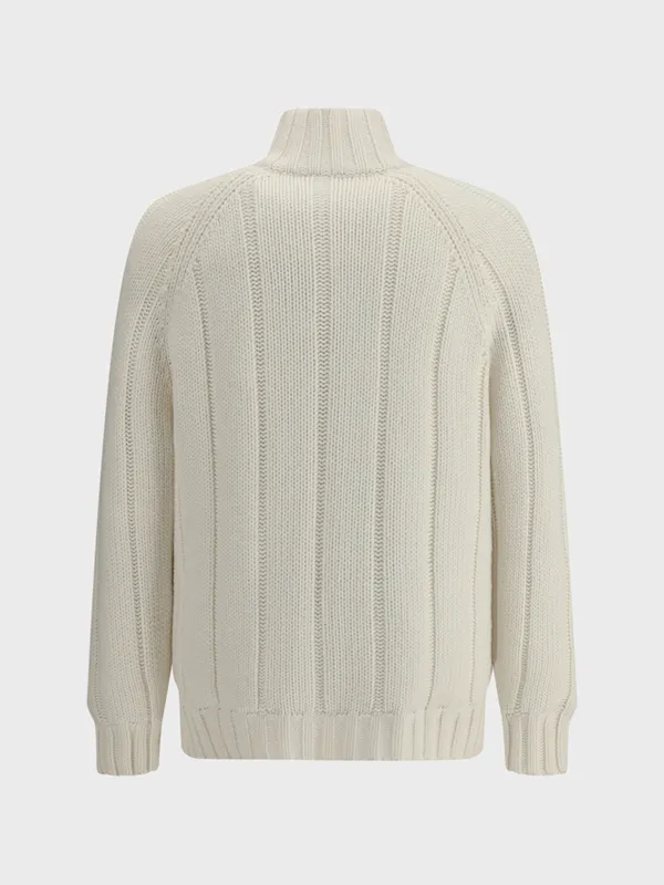 Ribbed Zip-Front Cashmere Cardigan