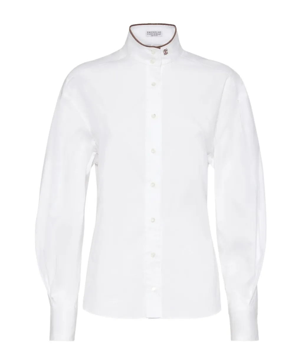High-Collar Button-Up Shirt