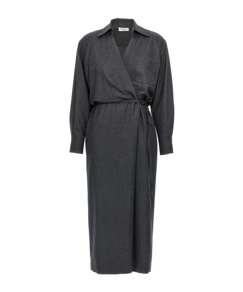 Long Sleeved Wrap Detailed Midi Dress