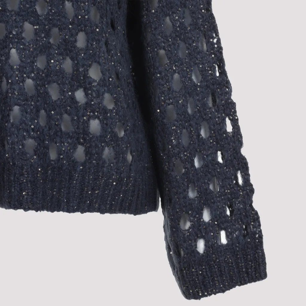 Open-Knitted Sequined Jumper