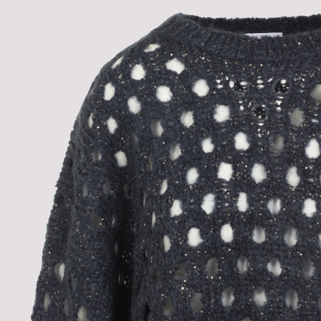 Open-Knitted Sequined Jumper