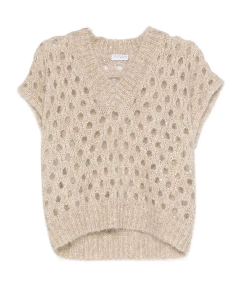 V-Neck Open-Knit Vest