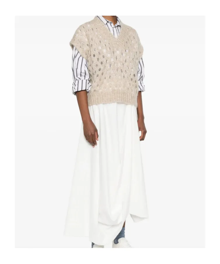 V-Neck Open-Knit Vest