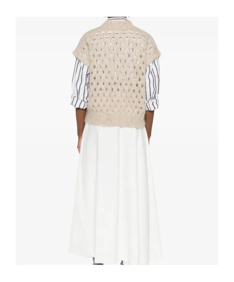 V-Neck Open-Knit Vest