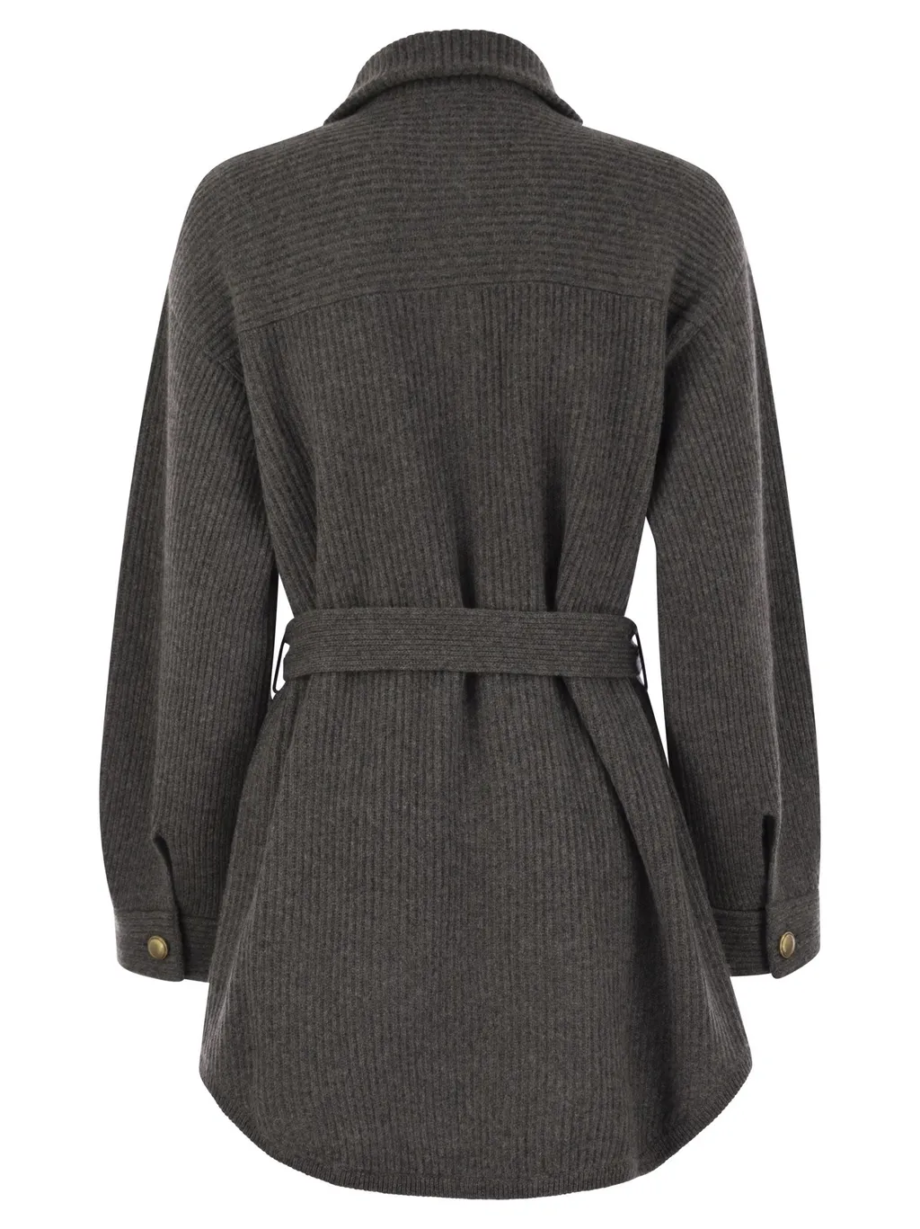 Long-Sleeved Ribbed Belted Cardigan
