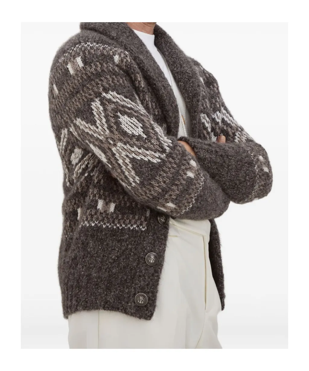 Geometric Jacquard Button-Up Cardigan
